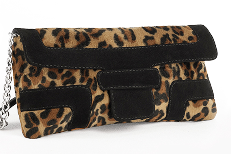 Small dressy baguette bag in animal print and matt black - Front view
